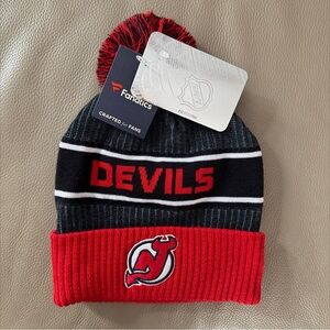 New NJ DEVILS NHL HOCKEY KNIT HAT Authentic Pro Fanatics Red/Bl Beanie PomPom OS
